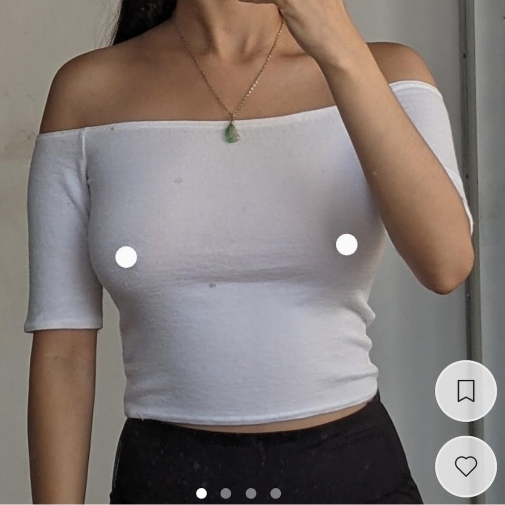 Aritzia Wilfred free white off the shoulder crop top tight short sleeve blouse - Picture 4 of 4